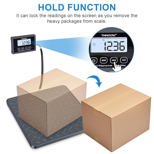 THINKSCALE Shipping Scale, 440 lb x 1 oz Postal Scale with Hold & Tare | One-Piece Plastic Platform, Backlit LCD, Easy Read. for Packages, Luggage, Mailing & Postage, Battery + AC adapter included