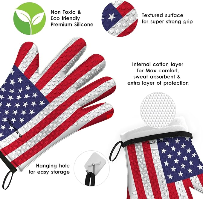 KITCHEN PERFECTION Silicone Smoker BBQ Gloves - Heat Resistant Oven Mitts | Waterproof, 5-Finger Design For A Better Grip, for Pitmasters, Meat Smoking, Grilling, Cooking, Frying Turkey | Grill Gift