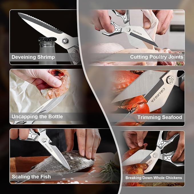 Kitchen Scissors Set for Food with Sharp Bone-Cutting Blades | Multi-Use Poultry Shears, Meat Seafood Use, Dual Riveted Joint, Ergonomic Handle, Easy Clean, Thoughtful Kitchen Gifts