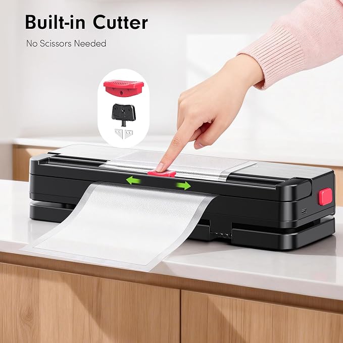 Portable Vacuum Sealer for Food Storage: 75kPa Suction Vacuum Sealer Machine - 4000mAh Rechargeable Battery for Home Kitchens Apartments RVs & Travel - Dry & Moist Food Modes, Built-in Cutter