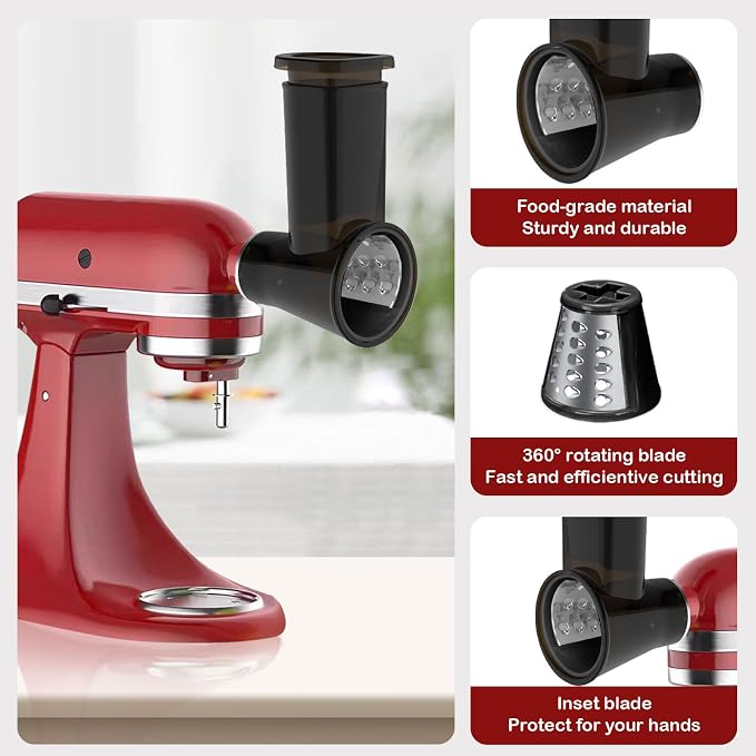 Meat Grinder & Slicer Shredder Attachments for KitchenAid Stand Mixer, Meat Grinder with 2 Size Sausage Stuffer Tubesand and 4 Types Slicer Shredder Combination Set for Mincing Meat/Chopping Food