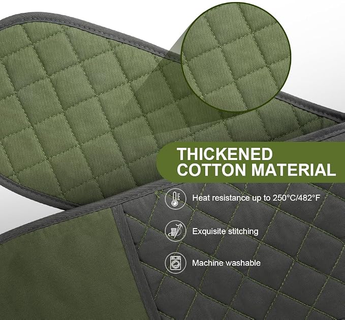 AUAUY Green Double Oven Mitts, 250°C/482°F Heat Resistant BBQ Mittens with Ropes, Silicone Non-Slip Design Kitchen Mittens, Cooking Glove Kitchen Accessories for Cooking Baking Grilling