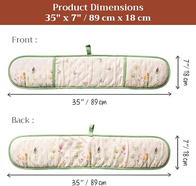 Maison d' Hermine Double Oven Mitts 100% Cotton Double Oven Glove (7"x35") | Heat Resistant BBQ Cooking Gloves with Loop Baking Grilling Kitchen Hotel Home Farmhouse Spring Summer - Botanical Fresh