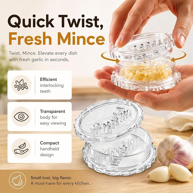 2PCS Clear Manual Garlic Twister and Ginger Mincer Tool, Manual Garlic Twister and Mincer, Garlic Crusher, Garlic Grinder, Compact Garlic Mincer Tool, Ginger, Herbs