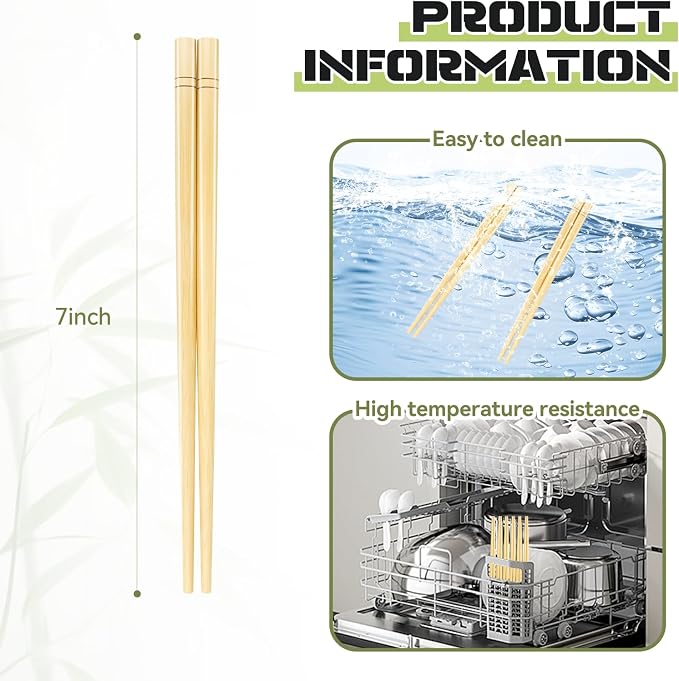 7 Inch X 5 Pairs Chopsticks,Reusable,Simplea and Minimalistic Design,More Size Choices 7"/9.5"/12"