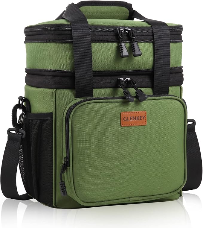 Expandable Large Insulated Lunch Box, Heavy Duty Lunch Cooler Bag Durable Leakproof Lunch Pail for Men Women Adults Work Shift Outdoor Picnic Camping Road Trip, 16L, Army Green, GLENKEY