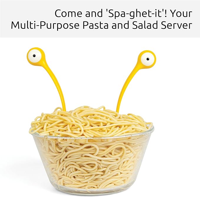 OTOTO Pasta Monsters and Salad Servers - BPA-Free Fun Kitchen Gadgets - 100% Food Safe Salad Spoon and Fork Set - 11.93x 3.39 x 2.24 inch