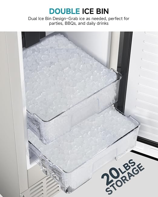 EUHOMY Under Counter Nugget Ice Maker Machine, 70Lbs/Day, Bulit-in Freestanding Ice Maker with Double Ice Baskets, Self-Cleaning & 24H Timer Ice Machine, for Home Use(Silver)