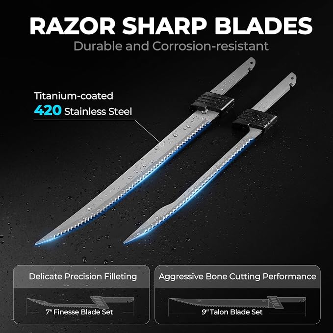 KastKing Speed Demon 110v Electric Fillet Knife for Fish | 7'' & 9'' Blades, 420 Stainless Blade, 15500 RPM AC Motor, Non-Slip Grip & Safety Lock, 8 Foot Power Cord, Protective Case