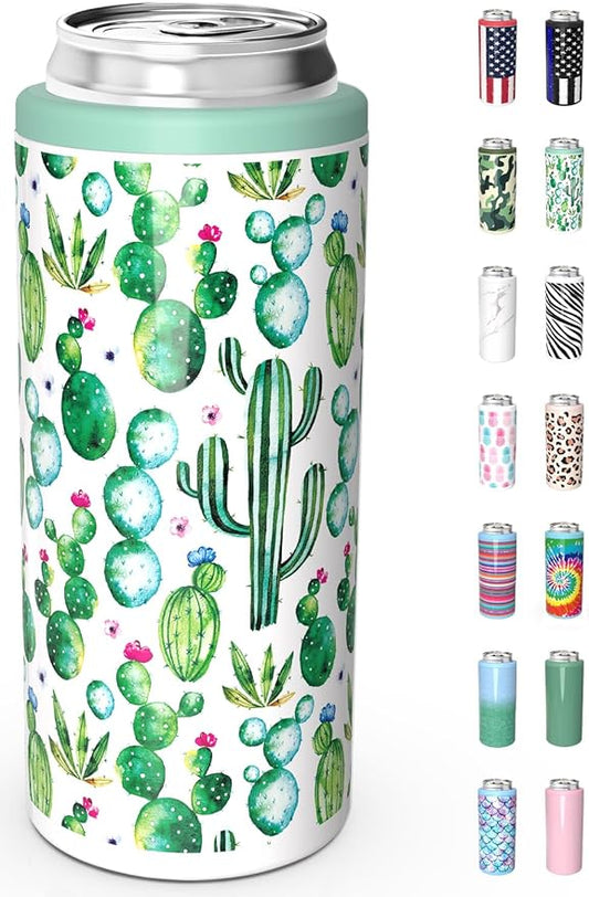 TILUCK Skinny Can Cooler, Stainless Steel Insulated Slim Cans, 12 oz | Beer & Hard Seltzer, Doucle-Walled Stainless Steel Insulated Slim Cans, Slim 12 oz(Cactus)