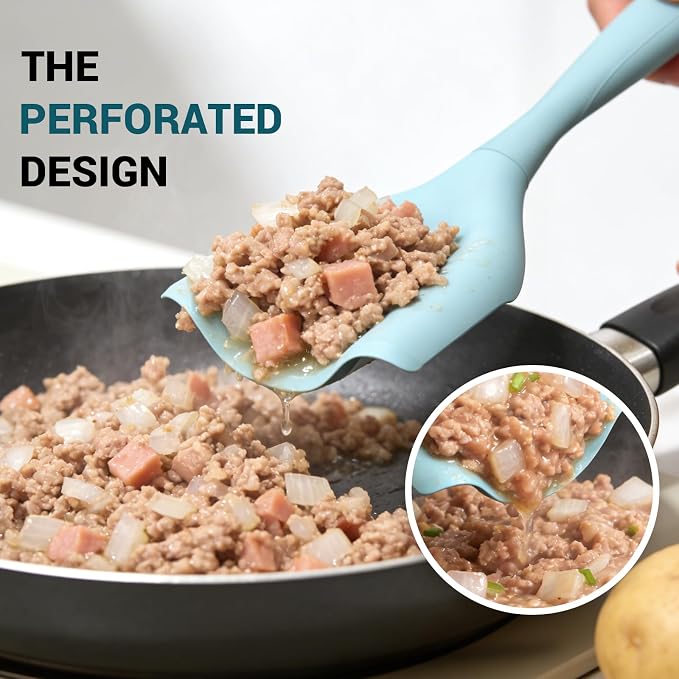 2Pack Meat Chopper Mincing Spatula, Silicone Grinder for Ground Beef | Heat Resistant, Smasher for Potato Mix Tool, Non-Scratch for Non-Stick Pans, Meat & Poultry Tenderizers, Aqua