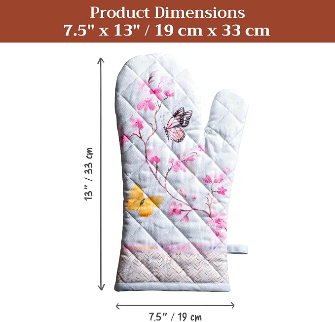 Maison d'Hermine Oven Gloves 100% Cotton Oven Mitt (7" x 13", Pack of 1) | With Loop Heat Resistant BBQ Cooking Gloves Baking Grilling Kitchen Handling Hot Pans Spring Summer - Blossoms in Spring