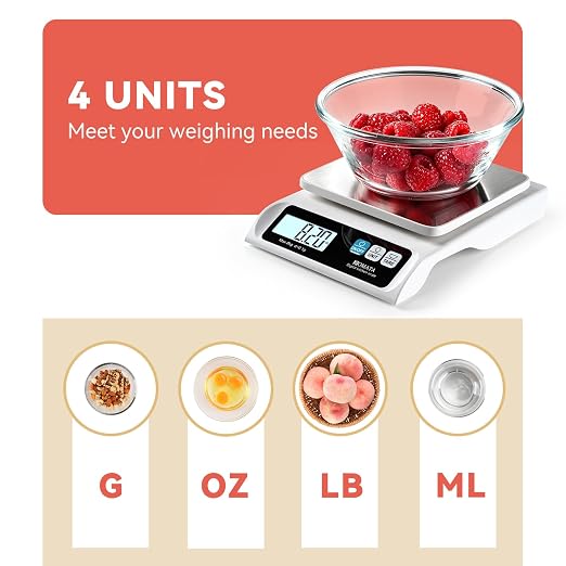 BOMATA 0.1g High Precision Food Scale, 13lb Digital Kitchen Scale with Removable Stainless Steel Pan, Backlit LCD Display, for Cooking, Baking B621 White