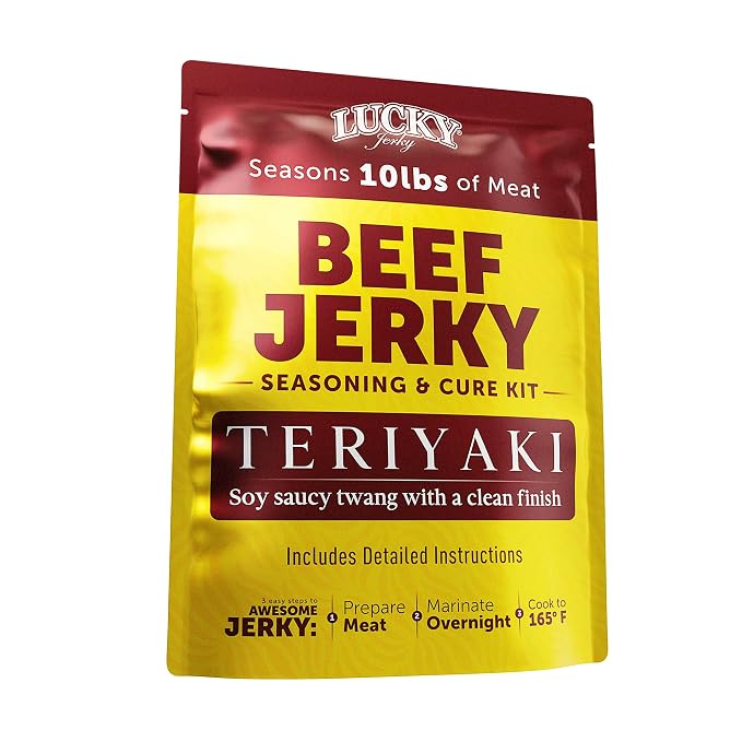 Lucky Jerky Teriyaki DIY Beef Jerky Seasoning and Cure Kit, 6 Oz | Make Your Own Teriyaki Beef Jerky at Home, Traditional Not Overly Sweet Flavor, Seasons 10 lbs of Meat