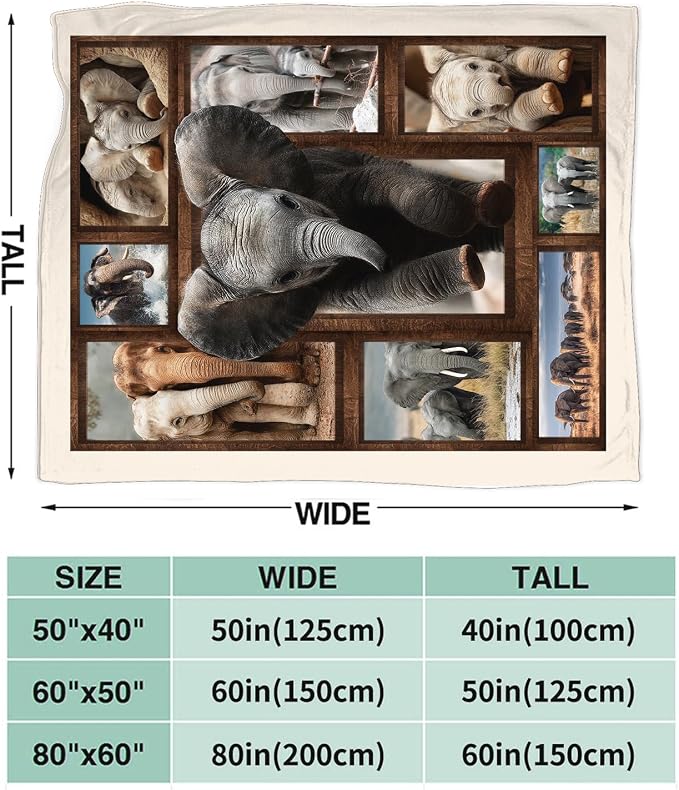 Yibuda Elephant Family Blanket Cute Elephant Flannel Plush Throw Blanket Cozy Wildlife Animal Decor Fleece Stuff Blanket Gifts for Lover Girls Boys Kids Adults Women Bed Travel 40"x50"