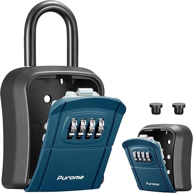 Puroma Key Lock Box Outdoor 4 Digit Code Combination Lockbox 1 Peacock Blue | For Contractors Guest Realtor Storage Keys, Portable, Home Wall Mount, Resettable, Combination, Weatherproof, High-capacity
