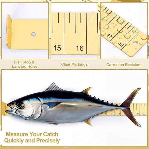 Zonon 1/8" x 2" x 48" Fish Measuring Board Anodized Aluminum Fish Ruler Yellow Corrosion Resistant Boat Measuring Tool for Fishing Competition Fresh and Salt Water