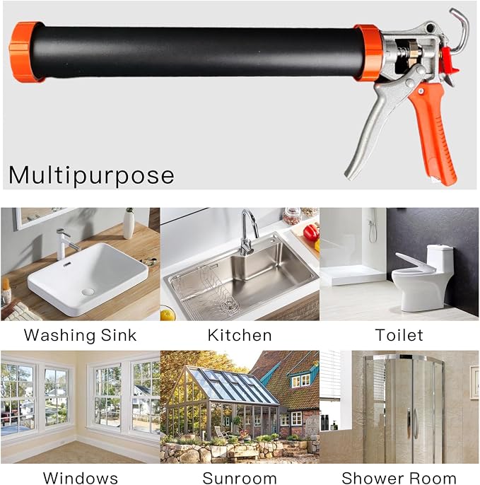 2 Pack Sausage Tube Caulk Gun,20 oz Sausage Pack/10 oz Cartridge Adhesive Dual-Purpose,18:1 Thrust,15” Aluminum Hand Caulking Gun With 6 Cone Nozzles and Bent Tip