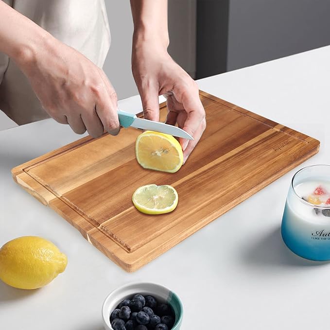 Acacia Wood Chopping Cutting Boards for Kitchen Wooden Charcuterie Board | Bread Cheese Boards Butcher Block Solid Large Wooden Cutting Board Non Toxic Serving Meat Board Hardwood Teak Cutting Board