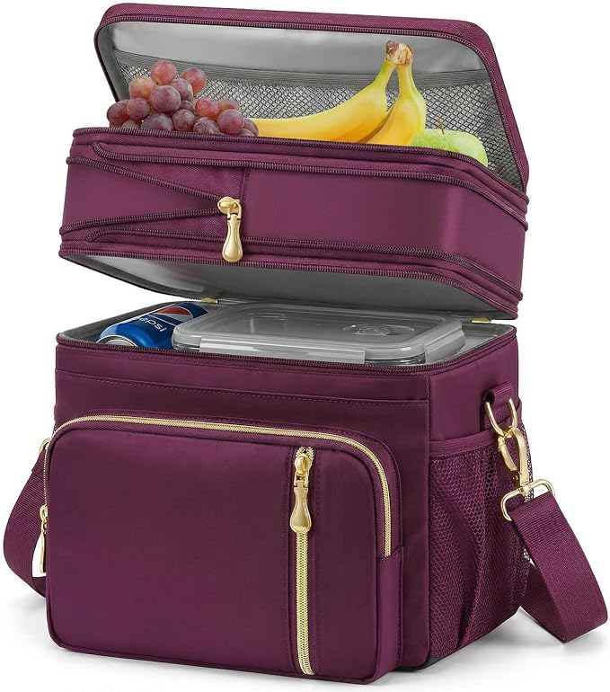 MIYCOO Lunch Bag for Women & Men, Expandable Double Deck Lunch Box, 15L | Leakproof & Waterproof, Portable, Large Soft Insulated Cooler bag for Adult, Work, Camping, Beach, Picnic, Travel