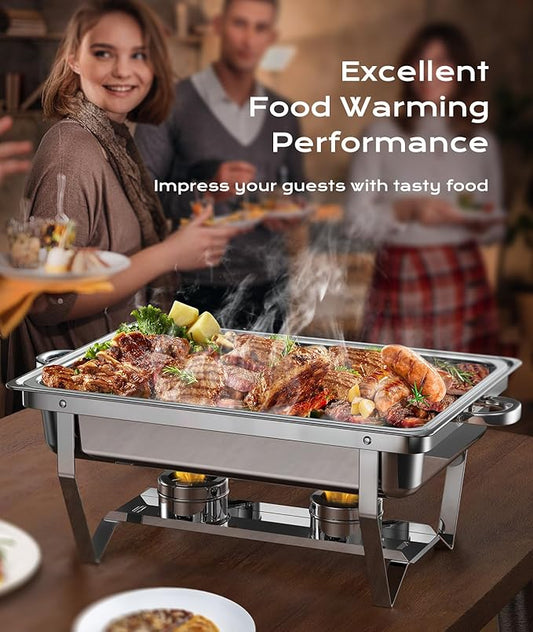 Chafing Dishes for Buffet 4 Pack, 9QT [Mirror-Like Polished Finish] Food Warmers for Parties Buffet [No Fingers Cut] Roll Edge Designed Chafing Dish Buffet Set for Any Party with Complete Set