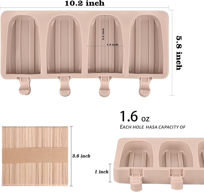 WMKGG Popsicle Silicone Molds Set, 2 PCS Ice Cream Molds with 50 Wooden Sticks for Cake Pop, Ice Pop, Cakesicles (Pink)