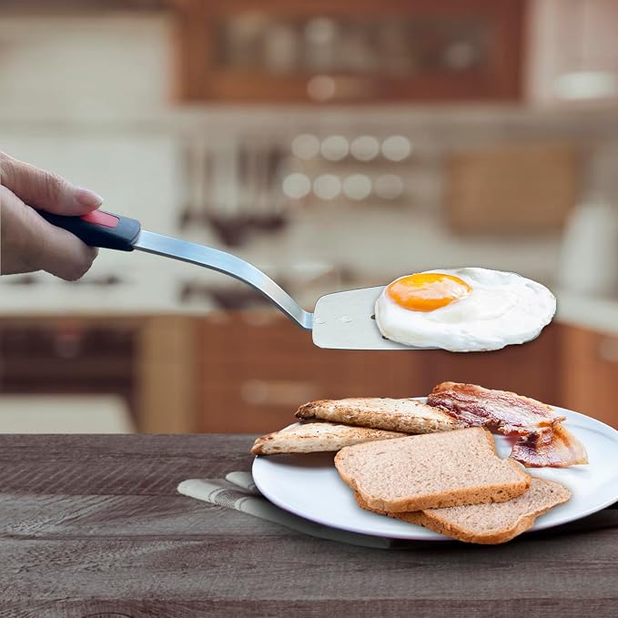 Stainless Steel Flexible Spatula, Thin Metal Turners, 2Pack(S+XL) Slotted | Kitchen Spatula Truner for Cast Iron Skillet,Thin Blade & Heat Resistant Silicone Handle, Great for Egg, Cookie, Meat, Crep