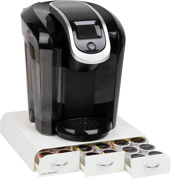 Mind Reader Single Serve Coffee Pod Organizer with 3 Drawers, 36 Pod Capacity, Countertop, 12.25"L x 13.5"W x 2.5"H, White (Pack of 8)