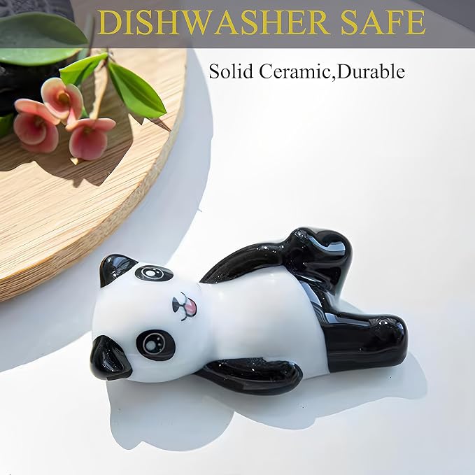 Ceramic Chopsticks Gift set with Panda Porcelain Rest,Reusable,Green Bamboo | Easy to Clean,Dishwasher Safe,Ceramic Chopsticks Holder,Chinese Japanese Korean,Classic Stylish,Exquisite Panda Gift Box