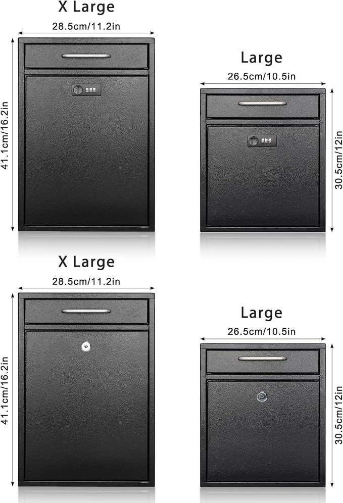 KYODOLED Wall Mount Mailbox for Outside, Combination Lock, Large, Black | Sturdy Steel, Anti-theft Large Drop Box, Ideal for Home, Office, School Daily Mail/Key/Cash Storage, 12H" x 10.5L" x 4.6W"