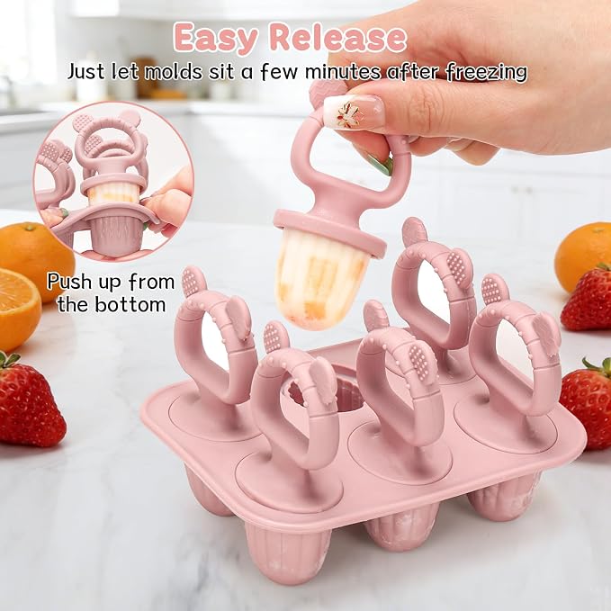 Silicone Baby Popsicle Molds with Sticks, Mini Popsicles Molds for Babies | Breastmilk Popsicle Molds for Teething Relief, Frozen Treats Maker Popsicle Maker Ice Pop Mold for Toddlers Kids(Pink)