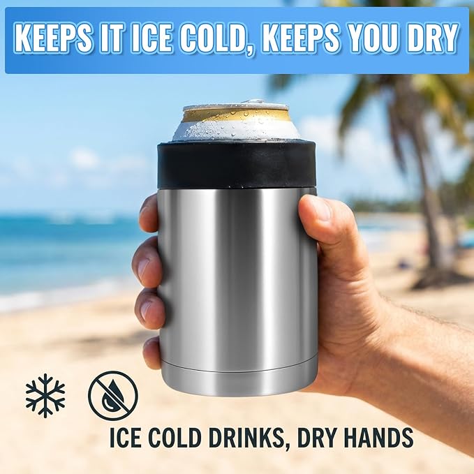 Can Cooler 12 OZ Beer Holder, Stainless Steel Beverage Can Insulator | Standard Size Cans Holder with Vacuum Insulated, Metal Koozie for Cans, Silvery