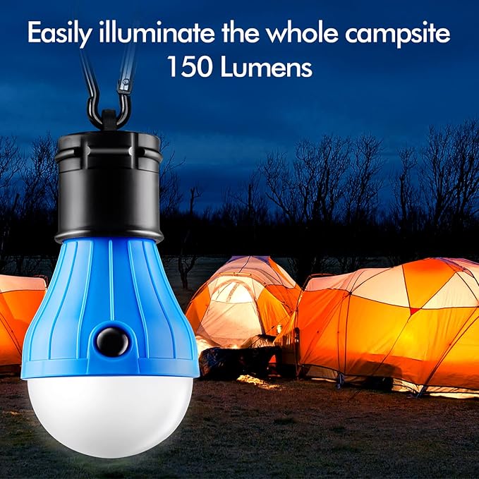 FLY2SKY Tent Lamp Portable LED Tent Lights Blue 5 Packs Hook Hurricane Emergency Lights LED Camping Lights Bulb Camping Tent Lanterns Camping Equipment for Camping Hiking Backpacking Fishing Outage | Battery Powered LED Tent Lights Bulbs Outdoor Campin...