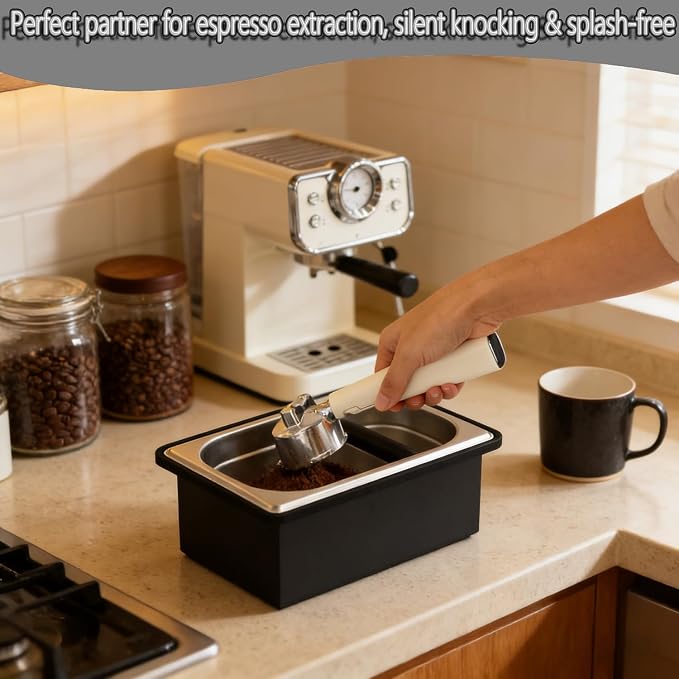 Espresso Knock Box,Stainless Steel Knocker Storage Box | Large Capacity Coffee Container,With Removable Shock-Absorbent Knock Bar and Anti-Slip Base