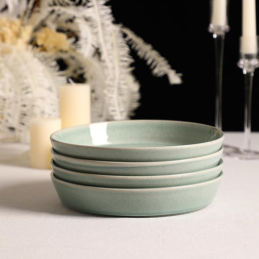 Stone Lain Claire 4-Piece Pasta Bowl Set Stoneware, Bowls, Dishwasher and Microwave Safe, Dish Set for 4, Green