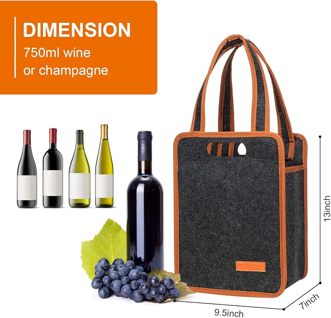 Foyego 6 Bottle Wine Tote Bag, Insulated Thermal Padded Wine Carrier Tote, Reusable Wine Bags for Wine Bottles Travel, Camping and Picnic, Perfect Wine Lover Gift