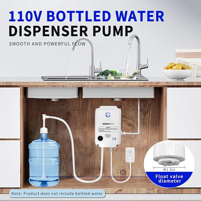 Bottled Water Dispenser Pump System for Home，2L Flow Drinking Water Pump Dispensing Single Inlet for 5 Gal，110V Electric Water Jug Bottle Pump for Coffee Ice Machines Refrigerator Faucet