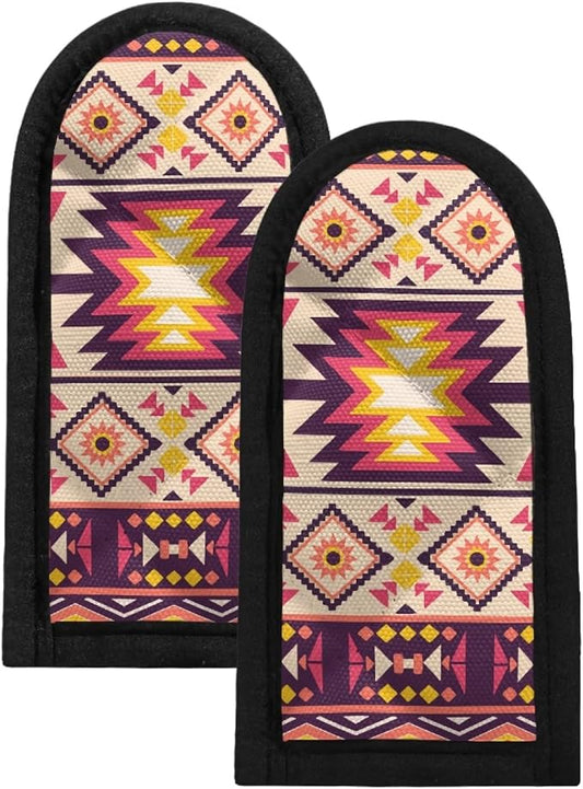 Coldinair Native Aztec Print Hot Handle Covers,Pan& Pot Sleeve Heat Resistant Cast Iron Handle Holders for Kitchen Cooking Baking,Set of 2