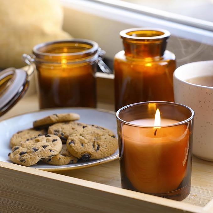 SHOWIN 14 OZ Thick Candle Jars for Making Candles 12 Pcs, 3 Wick Empty Jars with Wood Lids for Candle Making, Sample Container,Clear Brown