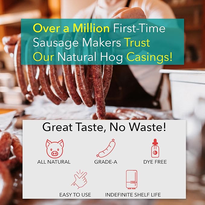 The Sausage Maker® Natural Hog Sausage Casings 32-38mm, Edible Casing For Sausage Making, Stuff Over 25 Lbs Meat, Breakfast, Italian, Polish, Bratwurst, Hot Dog, Pork Links, 1.2-1.5" Dia, Home Pack-2