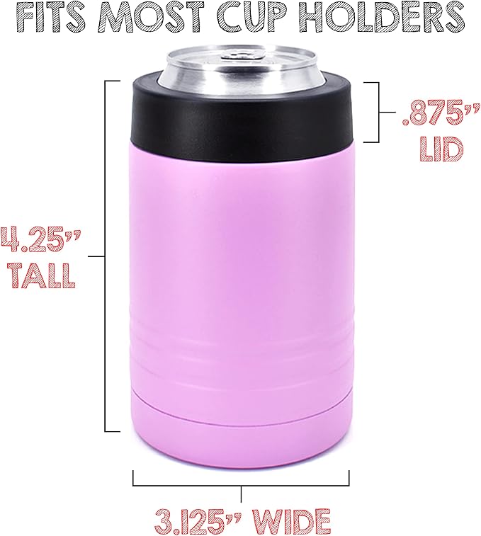 4-in-1 Stainless Steel 12 oz Double Wall Vacuum Insulated Can or Bottle Cooler Keeps Beverage Cold for Hours - Also Fits 16 oz Cans - Powder Coated Light Purple - Clear Water Home Goods