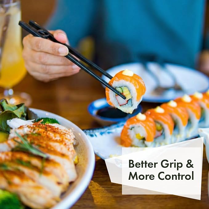 Easy-to-Use Reusable Chopsticks for Adults w/ Helper Design, 4 Pcs