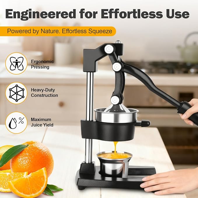 Lemon Squeezer Manual Citrus Juicer Press, Heavy Duty Cast Iron Orange Juicer with Stainless Steel Cone, Commercial Lever Juice Press for Lemon, Lime & Citrus Fruits, Easy to Clean