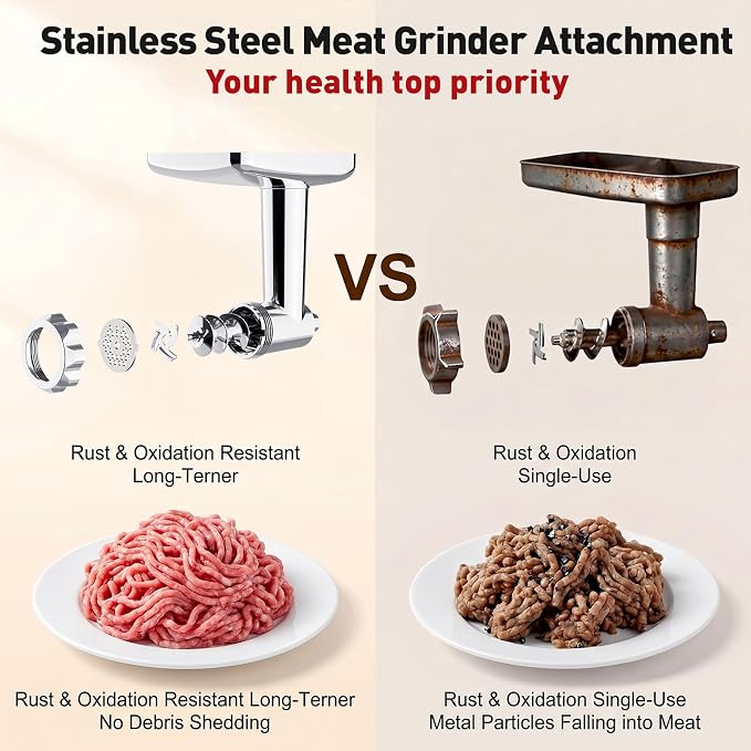 COFUN Stainless Steel Meat Grinder for KitchenAid Mixer | Meat Grinder with Meatball Maker, Sausage Stuffer, Dishwasher Safe, Compatible with All KitchenAid Stand Mixers