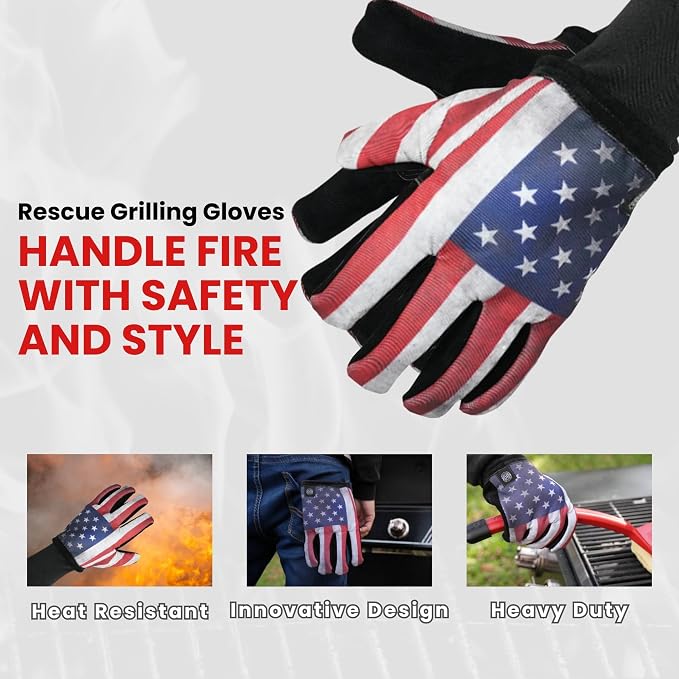 Grill Rescue Grilling Gloves 2.0 - Heat-Resistant Neoprene BBQ Gloves for Safe Grilling, Cooking, and Baking - Durable, One-Size-Fits-All - Version 2 (USA)
