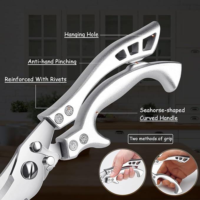 Kitchen Scissors - Heavy Duty Stainless Steel Poultry Shears | Serrated Edge, Multi-Use for Cutting Chicken, Bone, Meat, Turkey and Fish, Gift for Men Women