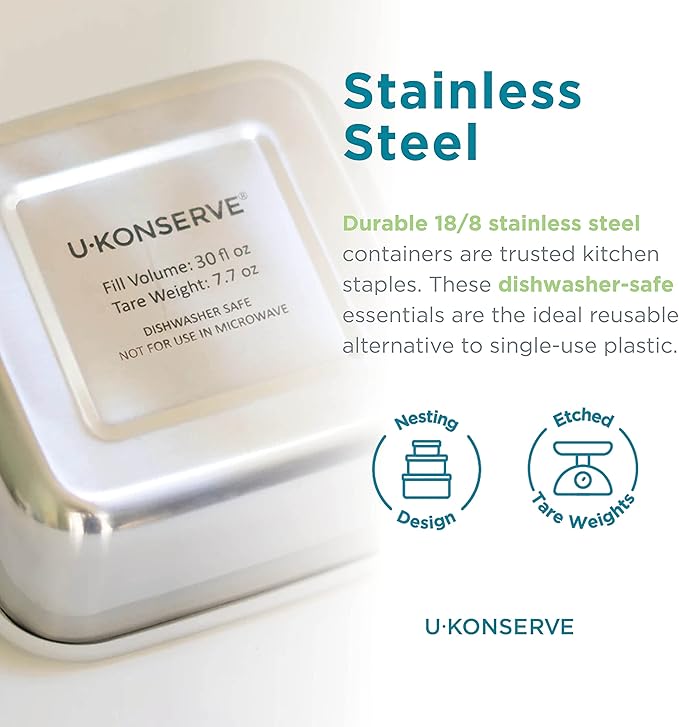 U Konserve Stainless Steel Food Storage Bento Box Container, Leak Proof Silicone Lid Dishwasher Safe - Plastic Free (50oz Teal)
