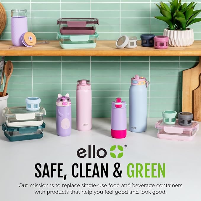 Ello Duraglass Refresh 3.4 Cup Meal Prep Sets 10Pc, 5 Pack Set- Glass Food Storage Container with Silicone Boot and Airtight BPA-Free Plastic Lids, Dishwasher, Microwave and Freezer Safe,Everest