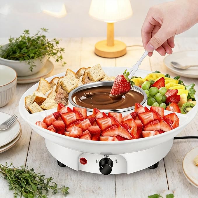 2 in 1 Electric Fondue Set & Smores Maker Tabletop Indoor Kit, Detachable Serving Trays, Smores Station Chocolate Melting Pot, Movie Night Supplies & Housewarming Gifts (US Plug)