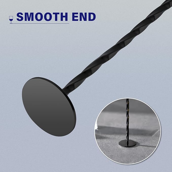 BRIOUT 2 Pcs Bar Spoon, 12 Inches Long Handle Drink Stirrer, Stainless Steel Bar Cocktail Mixing Spoons with Round Base for Stirring, Black